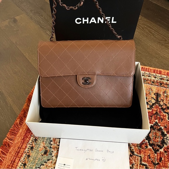 Chanel Classic Vintage Jumbo Brown Caviar Single Flap Bag - Picture 4 of 11